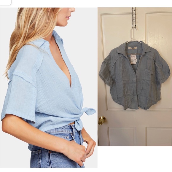 We The Free FREE PEOPLE Full of Light Blue Short Slv Crop Top $88 NWT L M S XS - Picture 12 of 13